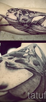 Снимка на татуировка на щука - вариант с рибен череп на ръката