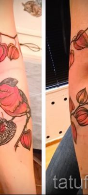 Méltó változata annak az ötletnek, hogy egy bikaujjat tetováljunk egy kész tetováláson a fotón - a bullfinch tetoválás jelentését bemutató anyaghoz