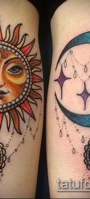 fotó a nap és a hold tetoválásról (jelentése) - példa egy érdekes tetoválási rajzra - 045