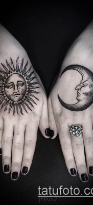 fotó a nap és a hold tetoválásról (jelentése) - példa egy érdekes tetoválási rajzra - 006