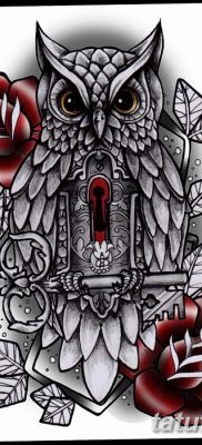 fotó bagoly tetoválásról, kulccsal, keltezésű, 2017.10.18., 055 - bagoly tetoválás kulccsal -