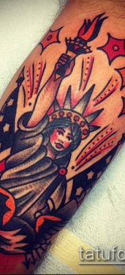 TATTOO STATUE OF FREEDOM №8 - en unik version af tegningen, som med succes kan bruges til at forfine og anvende frihedsgudinden på armen som en tatovering