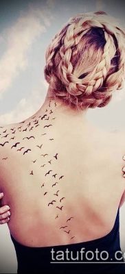madár nyáj tetoválás №282 - a minta exkluzív változata, amely jól használható egy madárcsapat feldolgozására és tetoválásként való alkalmazására az égen