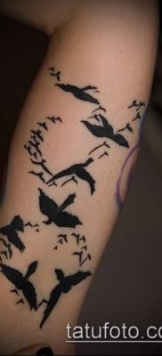 madár nyáj tetoválás # 303 - a minta exkluzív változata, amely jól használható feldolgozásra és alkalmazásra, mint madárcsapat tetoválás a nyakon