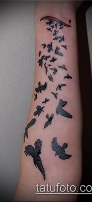 A madárállomány tetoválása # 497 a minta hűvös változata, amely sikeresen használható madárcsapat feldolgozására és tetoválásként való alkalmazására az égen.