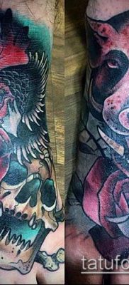 malac tetoválás # 765 a minta méltó változata, amely sikeresen használható a disznó és a kakas tetoválás átalakítására és alkalmazására