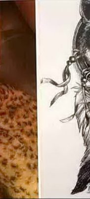 Снимка на татуировка с вълк и пера от 21.09.2018 г. №066 - татуировка вълк и перо -