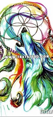 Снимка на татуировка с вълк и пера от 21.09.2018 г. №059 - татуировка вълк и перо -