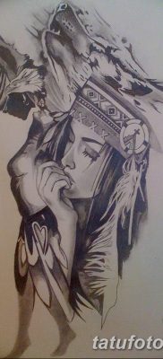 Снимка на татуировка с вълк и пера от 21.09.2018 г. №010 - татуировка вълк и перо -