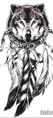 Снимка на татуировка вълк и перо от 21.09.2018 №012 - татуировка вълк и перо -