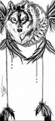 Снимка на татуировка с вълк и пера от 21.09.2018 г. №013 - татуировка вълк и перо -