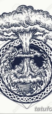 Nukleáris robbanás tetoválás művészet. A pusztítás és a halál szimbóluma, a világvége, az utolsó háború, a szökőár és a nukleáris robbanás pólóterve