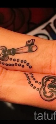 Пример за снимка на татуировка с ключалка - на две китки на двойка