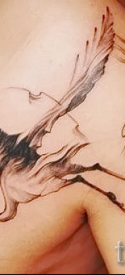 Пример за снимка на татуировка с кран - опция на рамото и гърдите на мъж