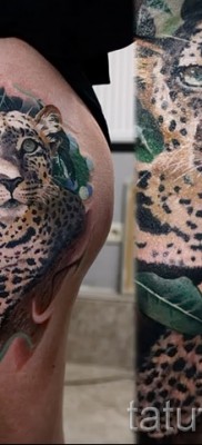 Fotó a leopárd tetoválásról - gyönyörű tetoválás a lány lábán és bopján