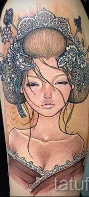 Снимка на татуировка гейша за статия за значението на татуировка с гейша