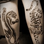 Párduc és tigris tetoválás a borjún