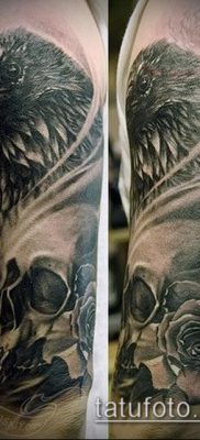 holló a koponya tetováláson (jelentése) - példa egy érdekes tetoválási rajzra - 023