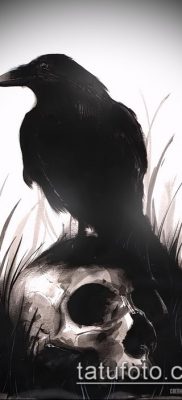 holló a koponyatetováláson (jelentése) - egy példa egy érdekes tetoválási rajzra - 017