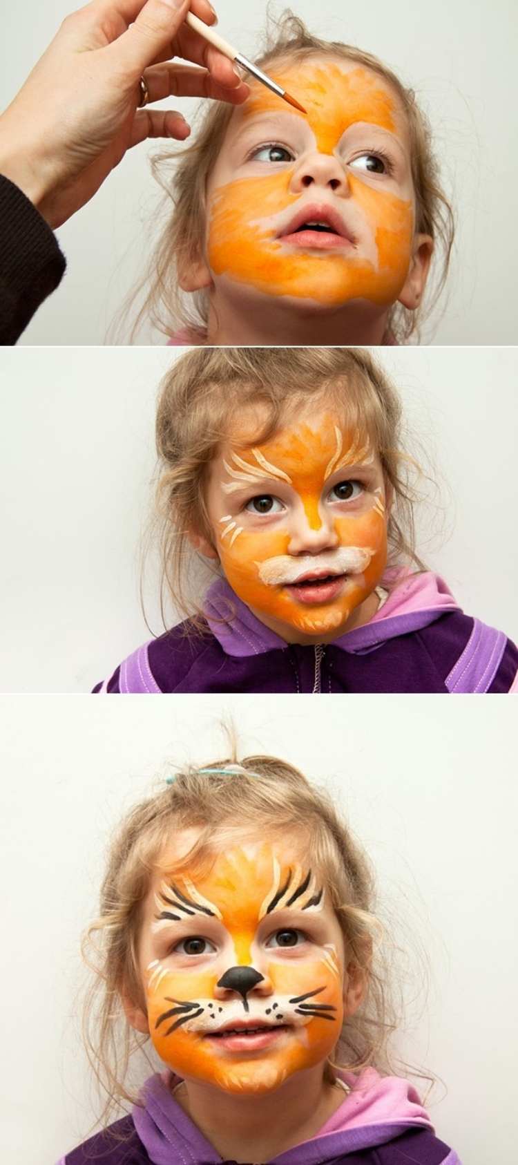 Dieťa vyrobené ako oranžová mačka alebo lev halloween-make-up-nápady-makeup-deti-mačka-lev-oranžová
