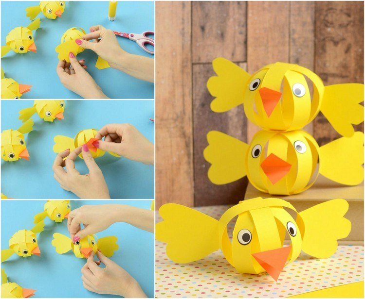 Veľkonočné drotár s prúžkami papiera, nápady, mláďatá