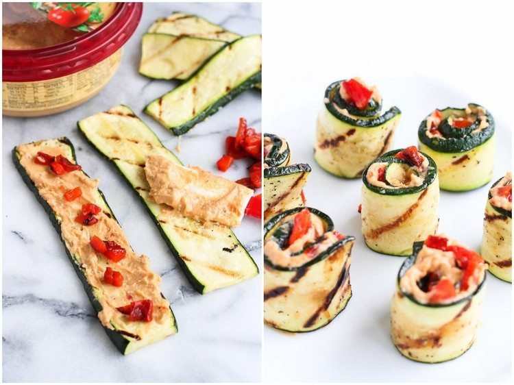 Cuketové závitky vegánska plnka z hummusu a papriky