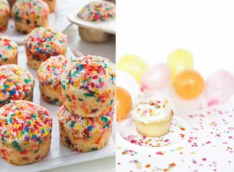 Karnevalové muffiny s posýpkou alebo jedlými konfetami vyrobené z ryžového papiera