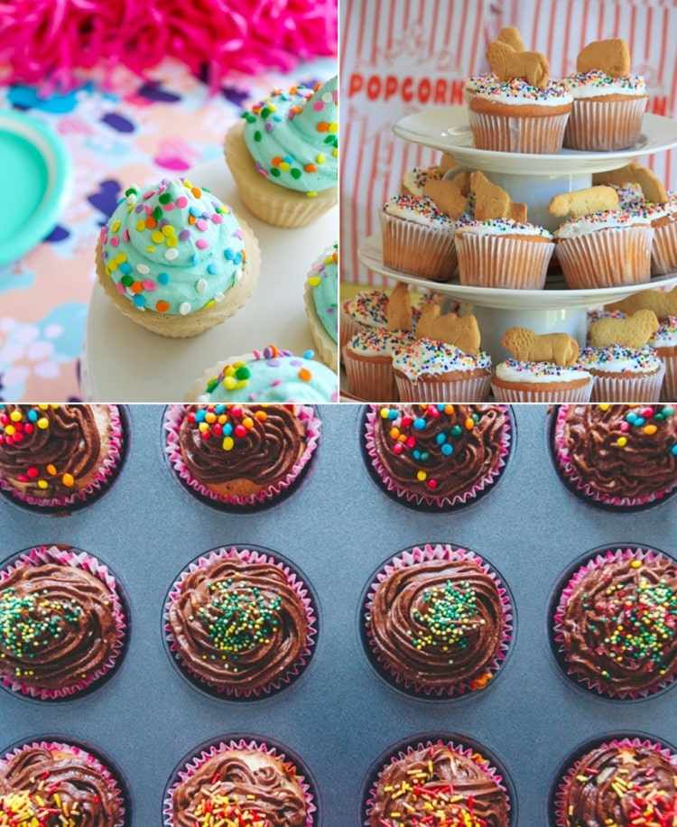 Jednoducho navrhnite karnevalové muffiny s farebnými posýpkami cukru