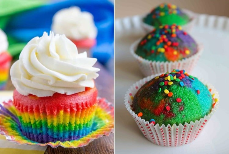 Pripravte a ozdobte dúhové cesto na karnevalové muffiny
