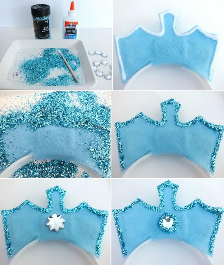 ľadová kráľovná-drotár-lepidlo-trblietky-tmavo-modrá-deko-detský kostým