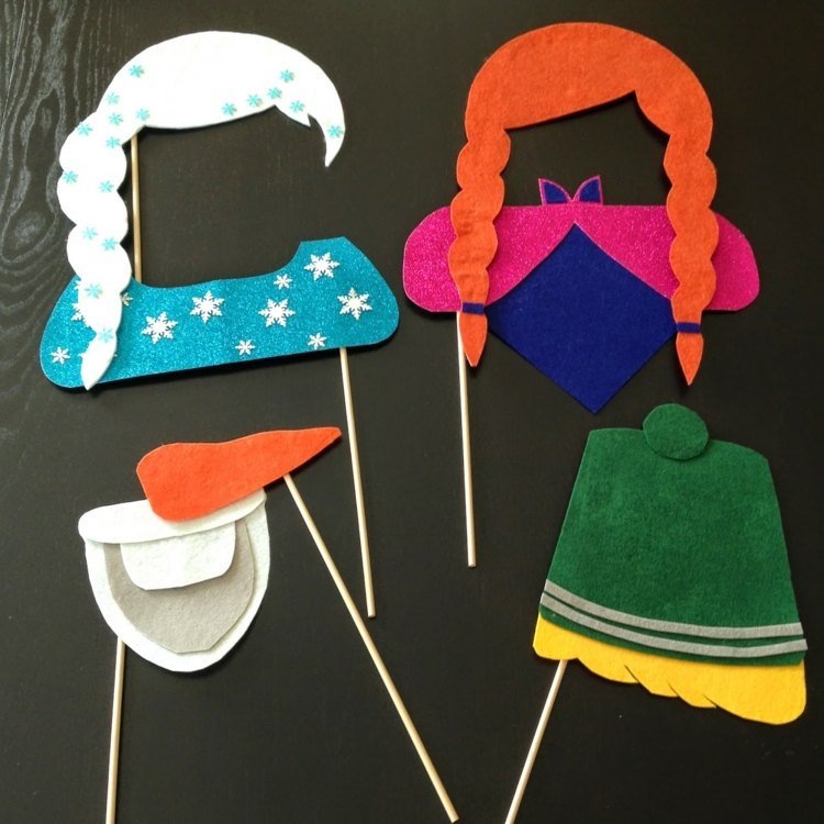 ľadová kráľovná-drotárska maska-elsa-anna-olaf-kristoff-plstené tyčinky