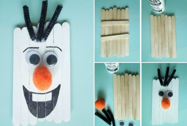 ľadová kráľovná-drotár-olaf-vyrobiť-zmrzlinové tyčinky-recyklovať-farbu-návod na tvár