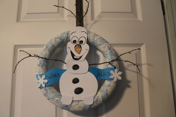 ľadová kráľovná-drotár-dverový veniec-snehuliak-olaf-papier-polystyrénový prsteň