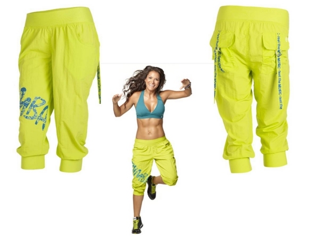zumba-oblečenie-nákladné-nohavice-koleno-neón-zeleno-modré-písmo