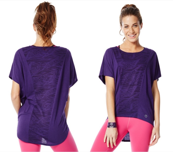 Nadrozmerné košele-zumba-móda-ženy-pohodlné nosenie-svetlé farby-ružovo-fialové-legíny