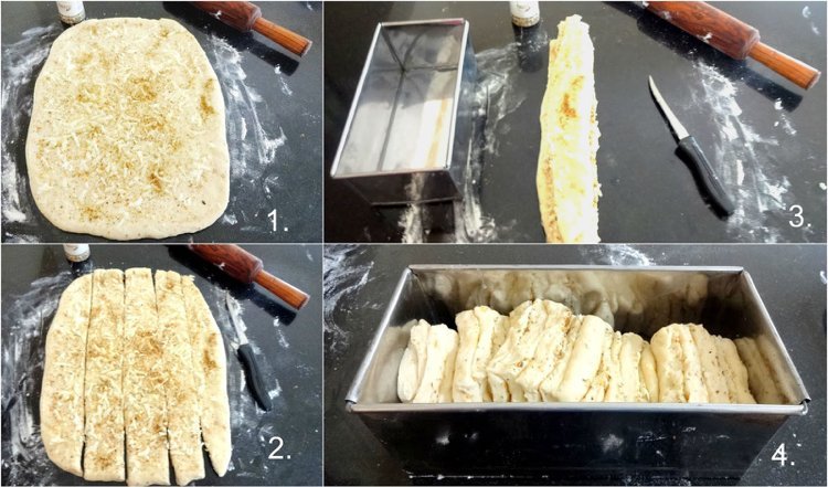 Nakrájaný chlieb nakrájajte v tvare bochníka ako preložené pásy