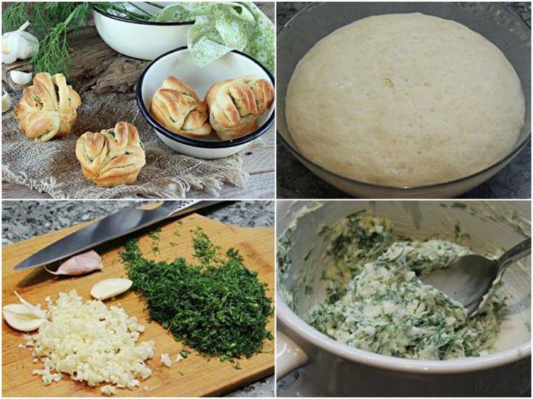 Vráskavý chlieb v muffinovej forme s bylinkovým maslom a cesnakom