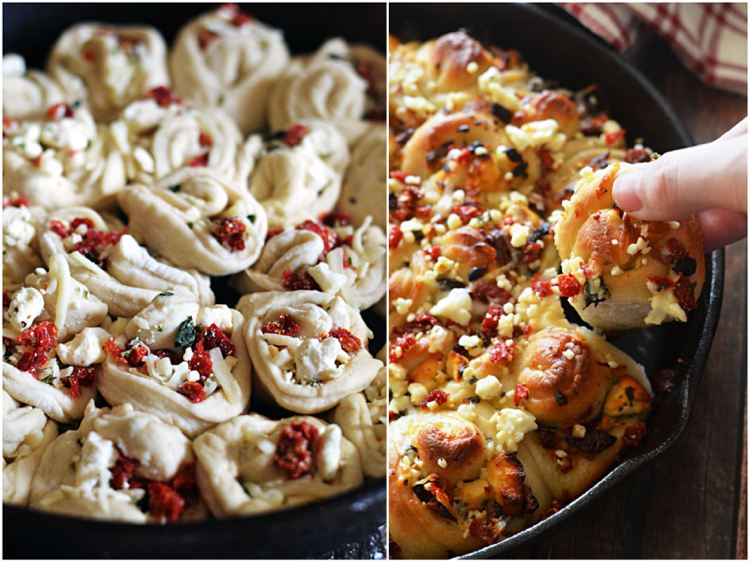 Recept na pokrčený chlieb so sušenými paradajkami, mozzarellou a feta