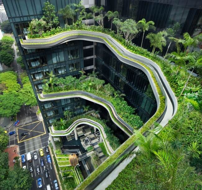 prehľad záhradných terás design parku hotel v Singapure