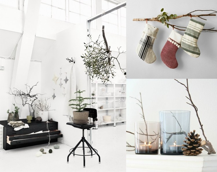 Dekorácie konárov na vianočné škandinávske minimalistické možnosti dekorácie