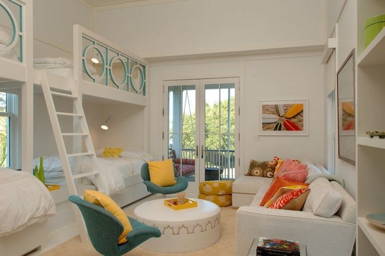 druhá úroveň-detská izba-poschodová posteľ-rebrík-priestor na posedenie